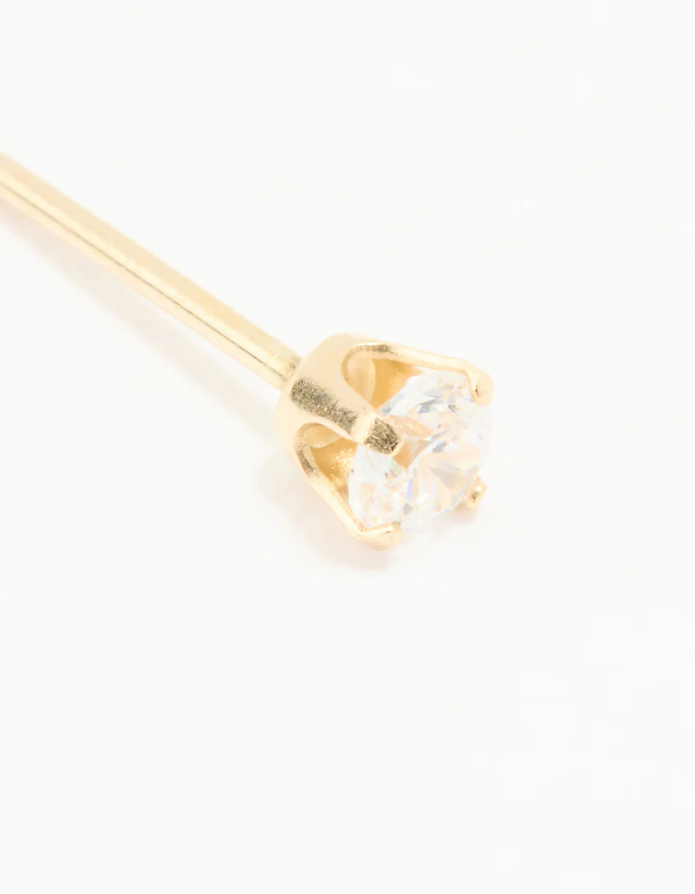 14K Solid Yellow Gold 3MM Cubic Zirconia Piercing Stud - Image 2