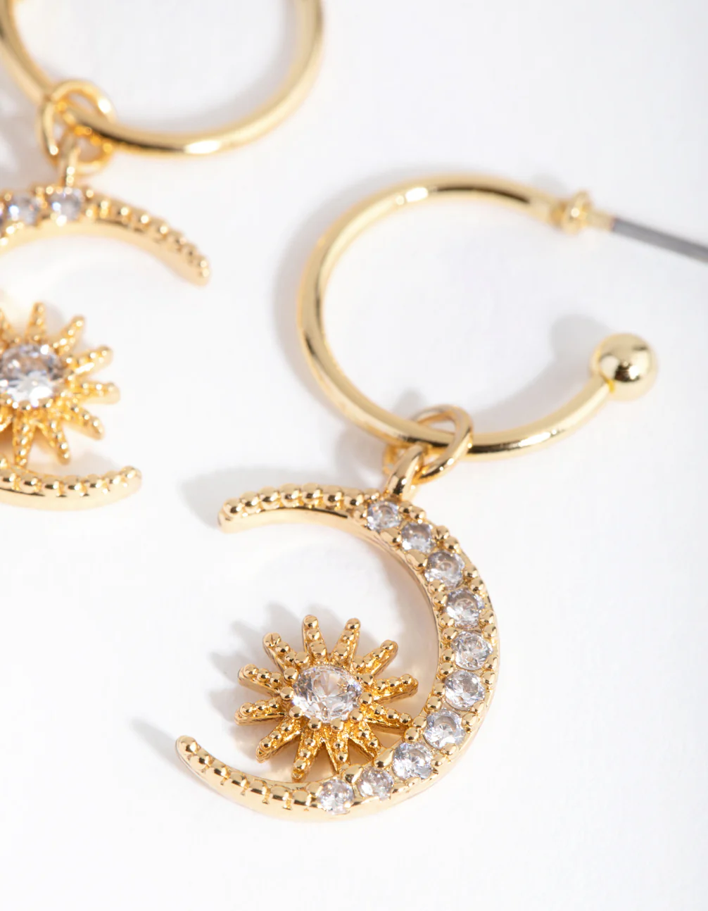 18ct Gold Plated Cubic Zirconia Moon & Star Earrings - Image 2