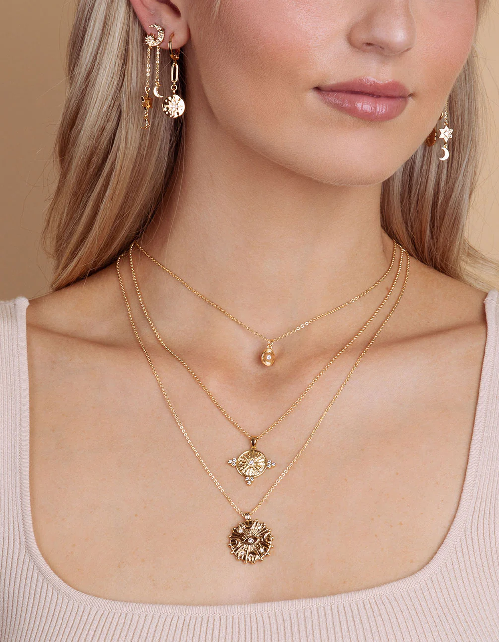 18ct Gold Plated Cubic Zirconia Coin Necklace Set - Image 4
