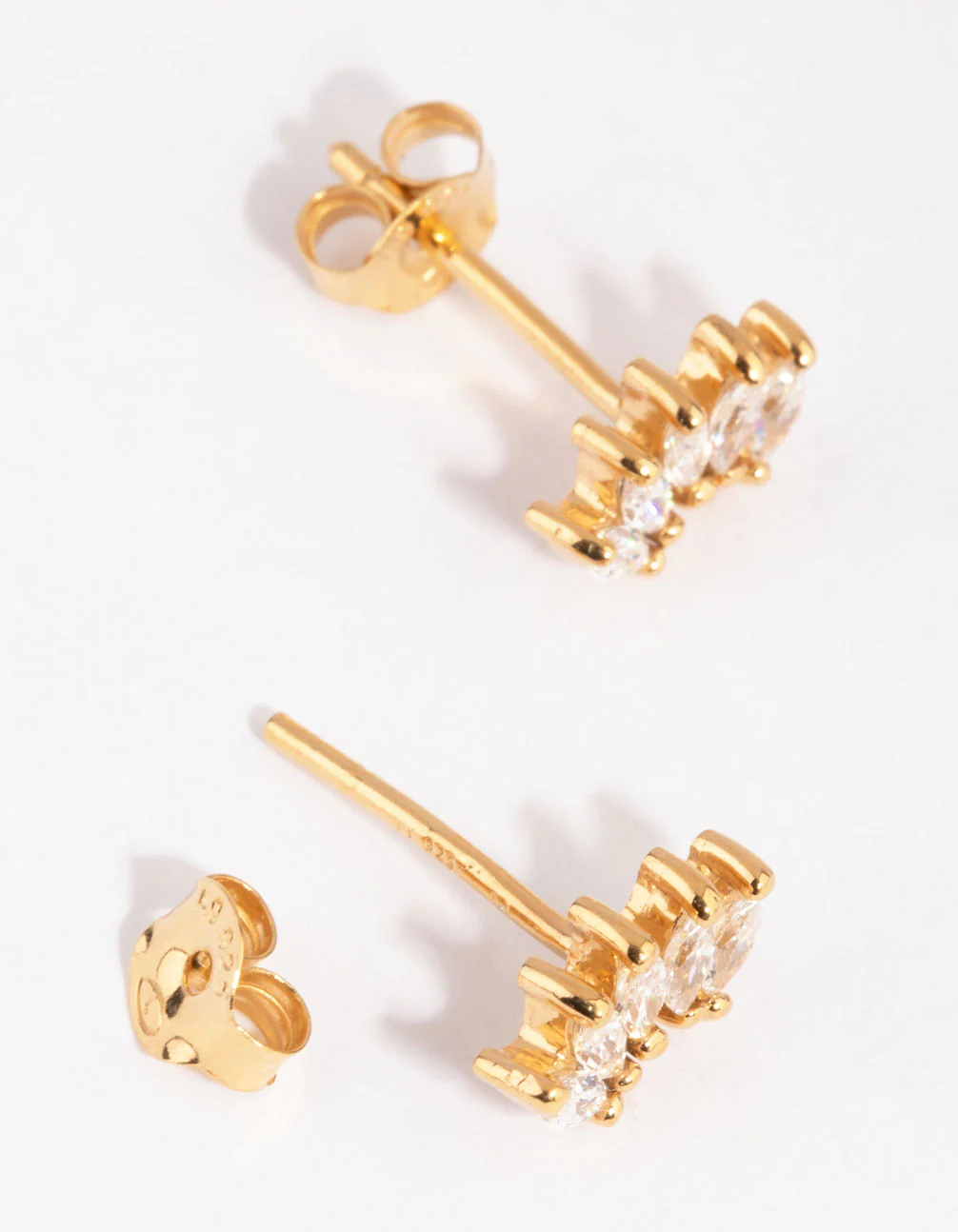 Gold Plated Sterling Silver Marquise Crown Stud Earrings - Image 3