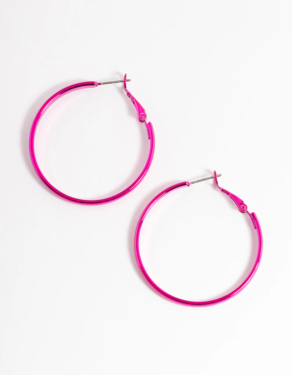 Pink Coated Metal Metallic Wide Hoop Earrings