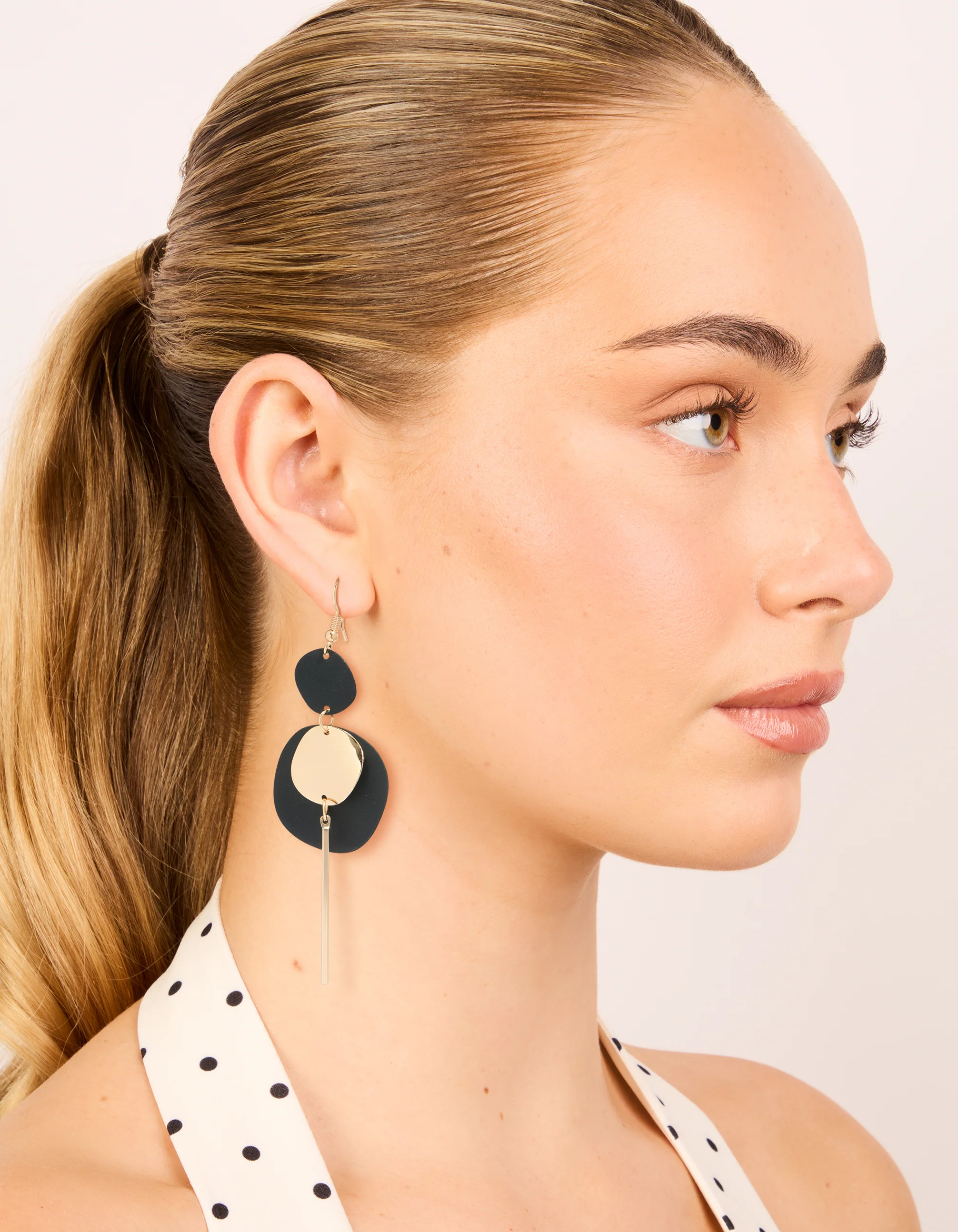 Black Coated Disc Stick Drop Earrings - Image 3