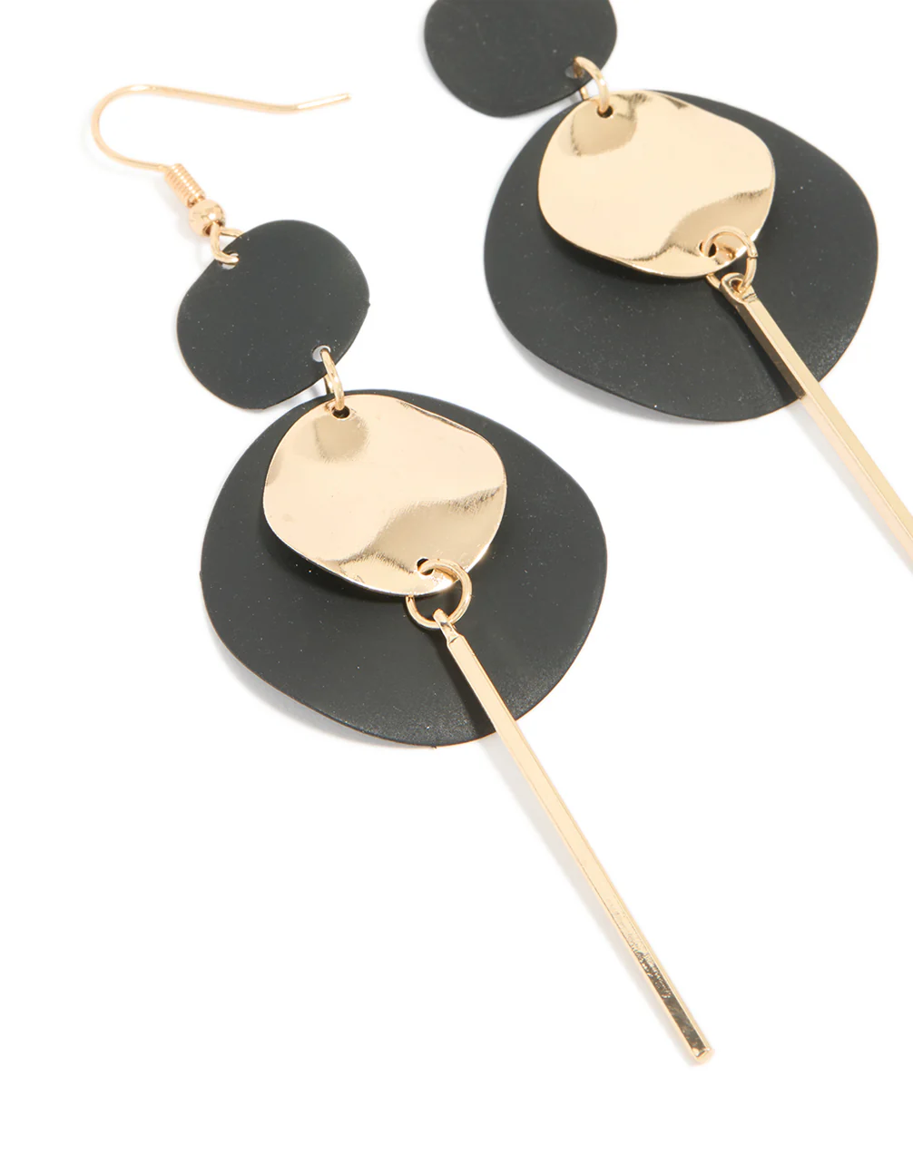 Black Coated Disc Stick Drop Earrings - Image 4