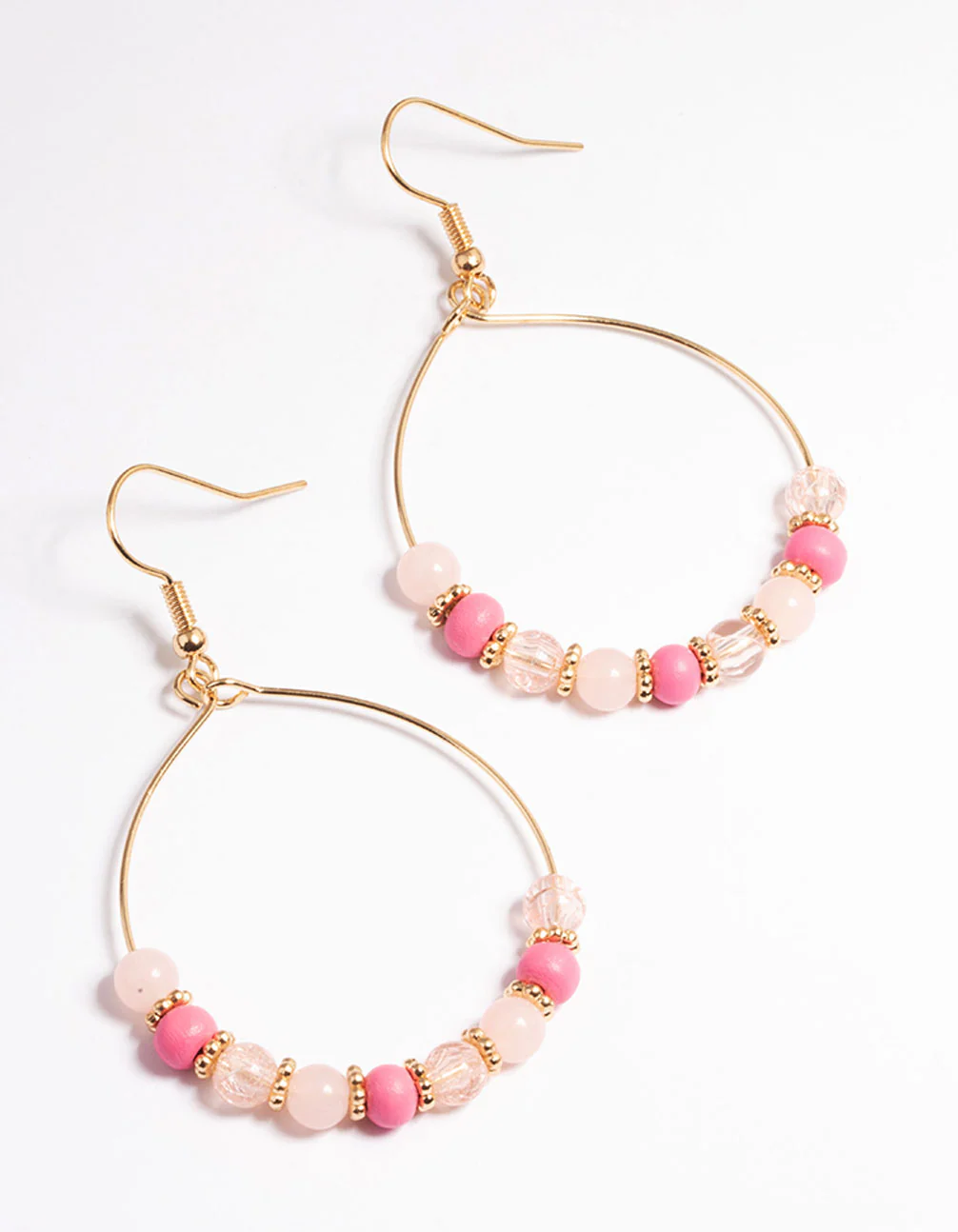 Pink Multi Bead Pear Drop Earrings