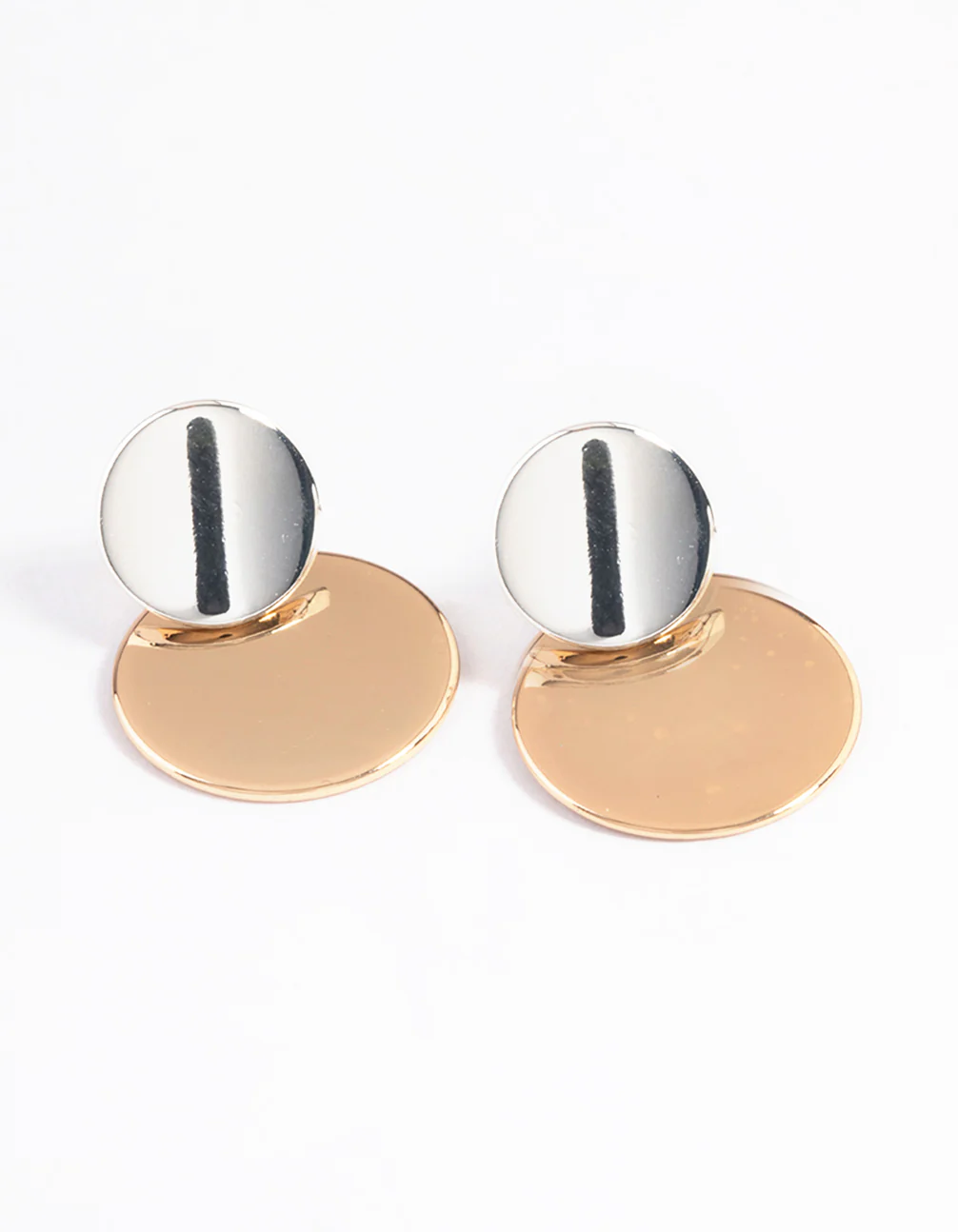 Mixed Metal Double Disc Graduated Drop Earrings