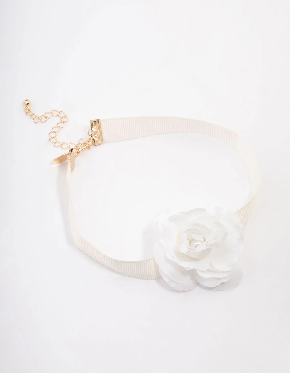 White Pearl Rose Wide Ribbon Choker - Image 2