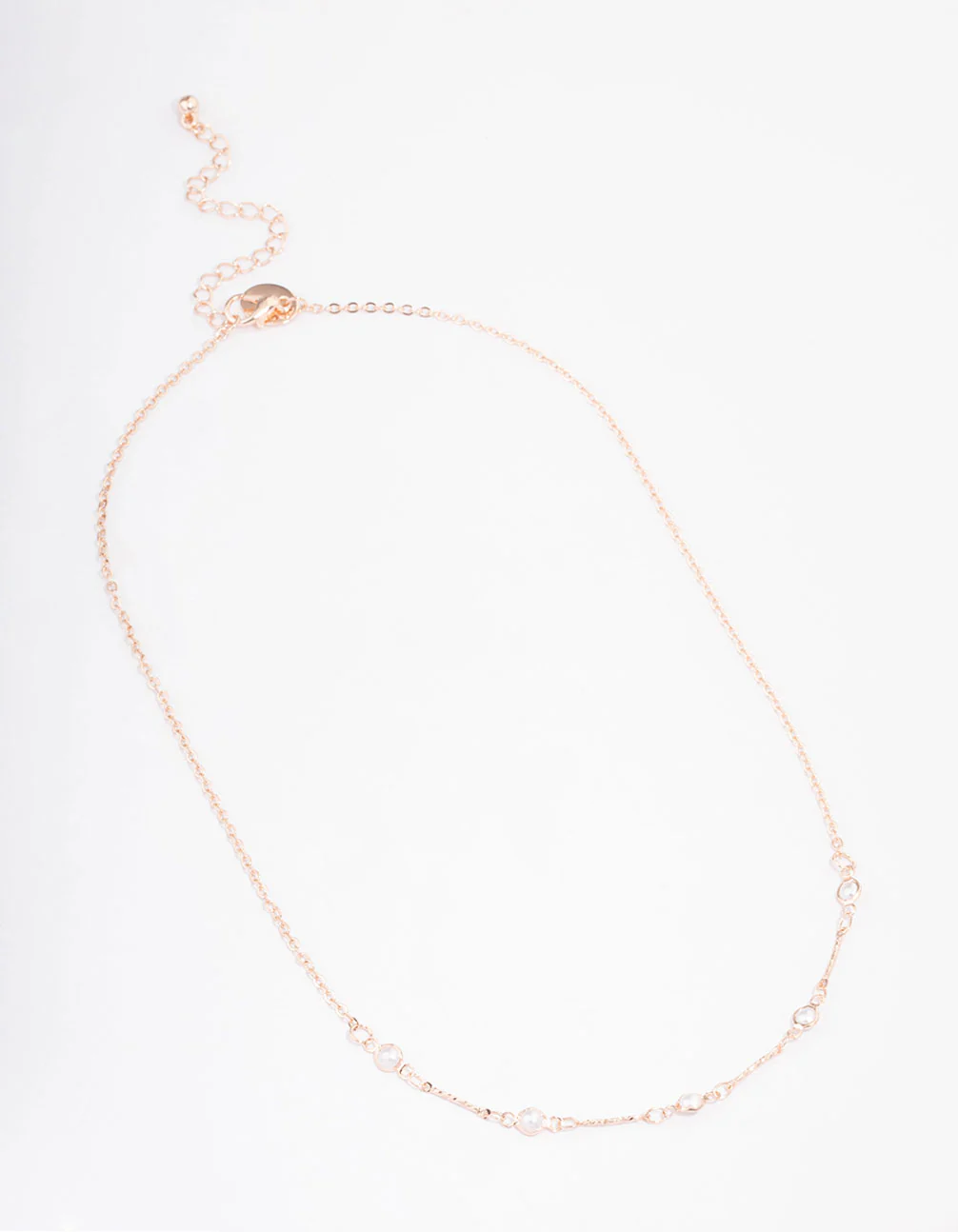 Rose Gold Encased Pearl Station Short Necklace - Image 2