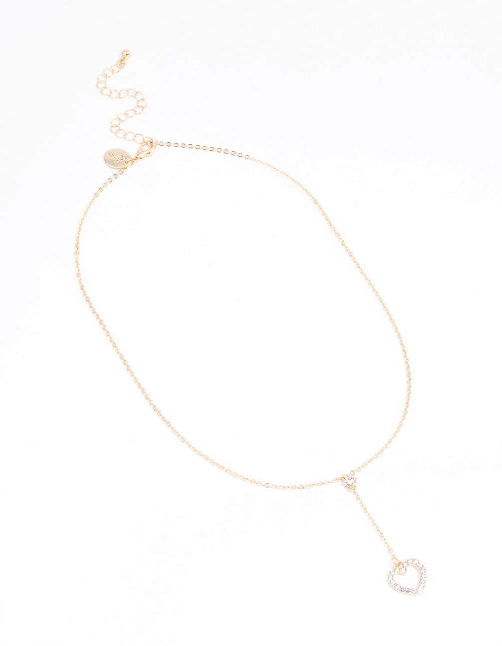 Gold Heart Drop Chain Diamante Necklace - Image 2