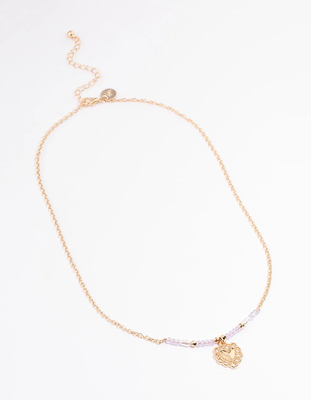 Gold Ornate Heart & Pearl Necklace - Image 2