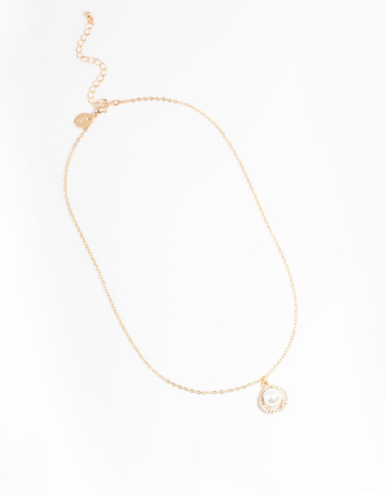 Gold Pearl & Diamante Drop Necklace - Image 2