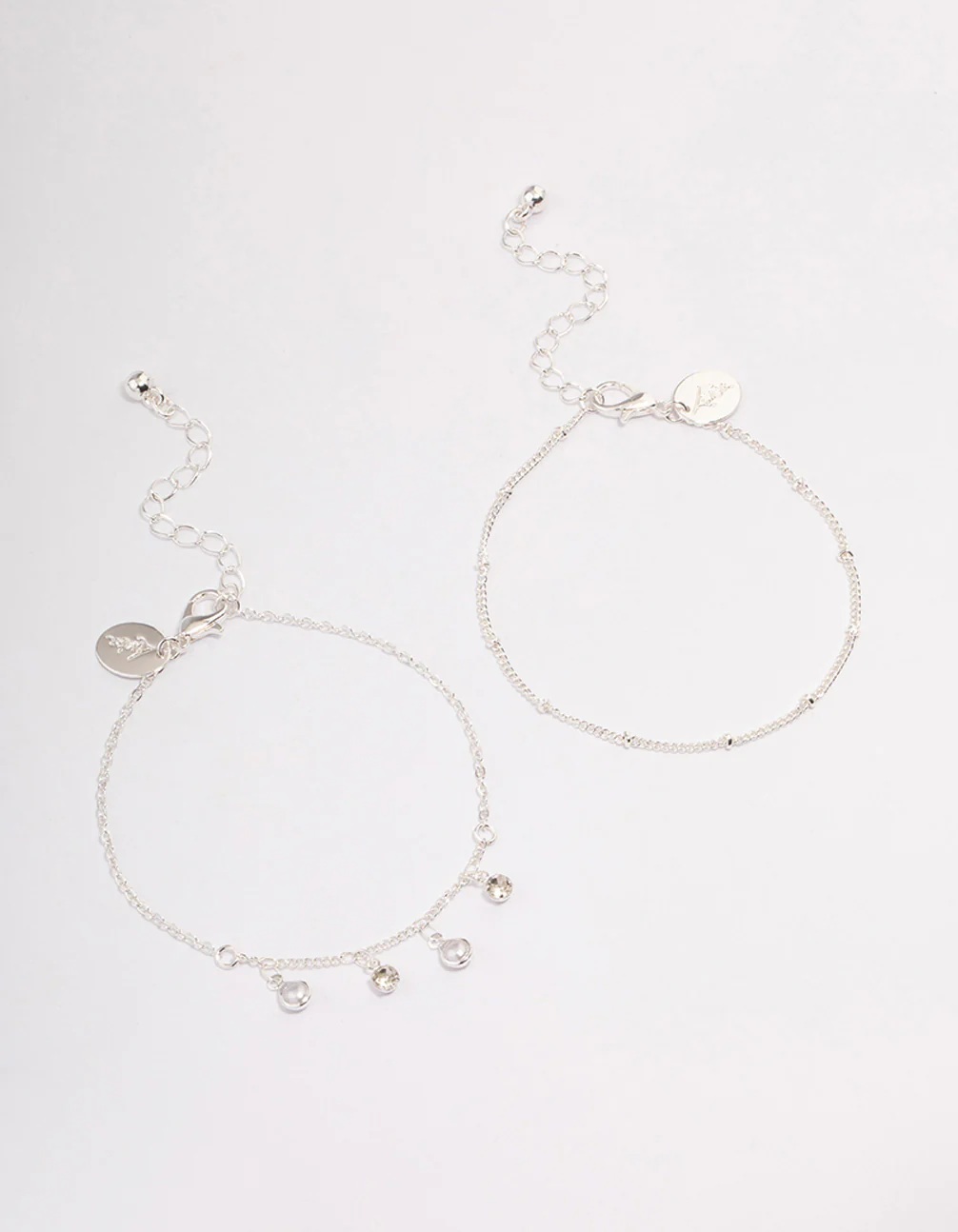 Silver Dainty Diamante & Pearl Bracelet Pack