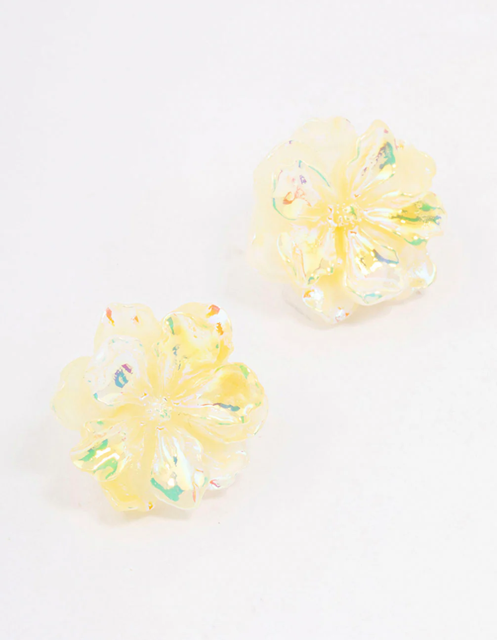 Yellow Holographic Flower Stud Earrings