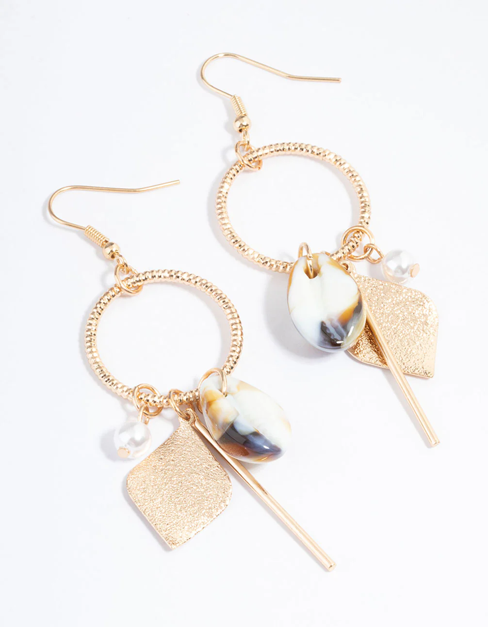 Gold Open Circle Shell Drop Earrings
