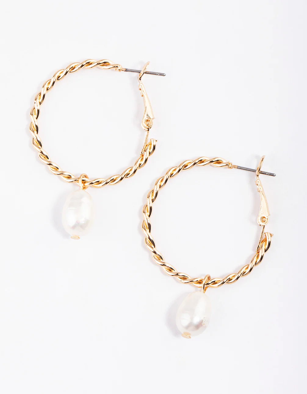 Gold Freshwater Pearl Twisted Hoop Earrings