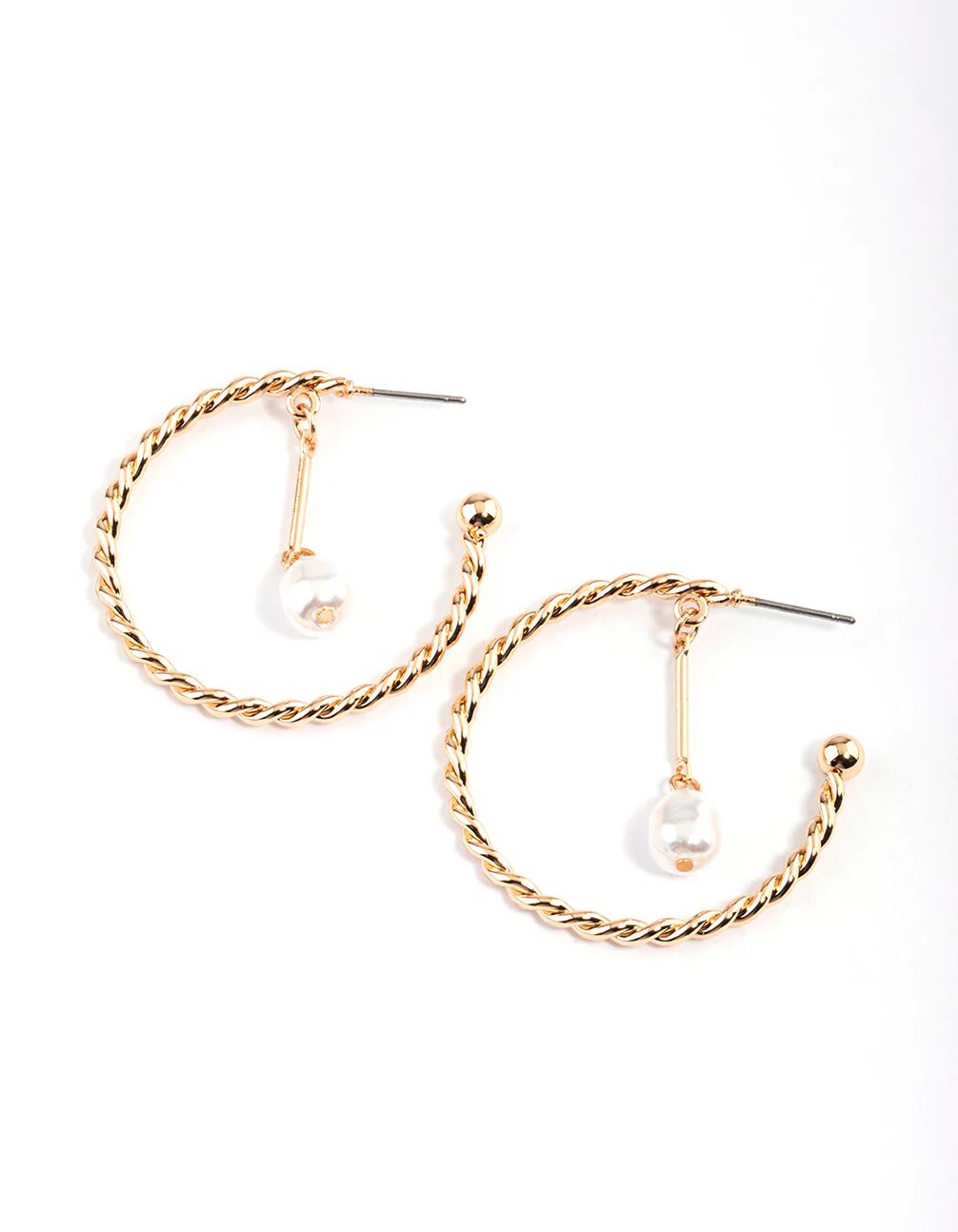 Gold Pearl Twisted Hoop Earrings