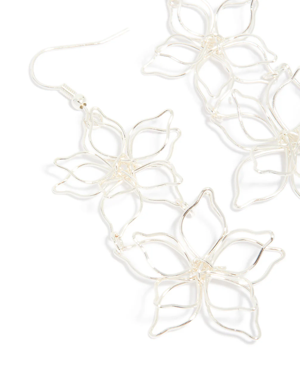 Silver Double Wire Flower Drop Earrings - Image 4