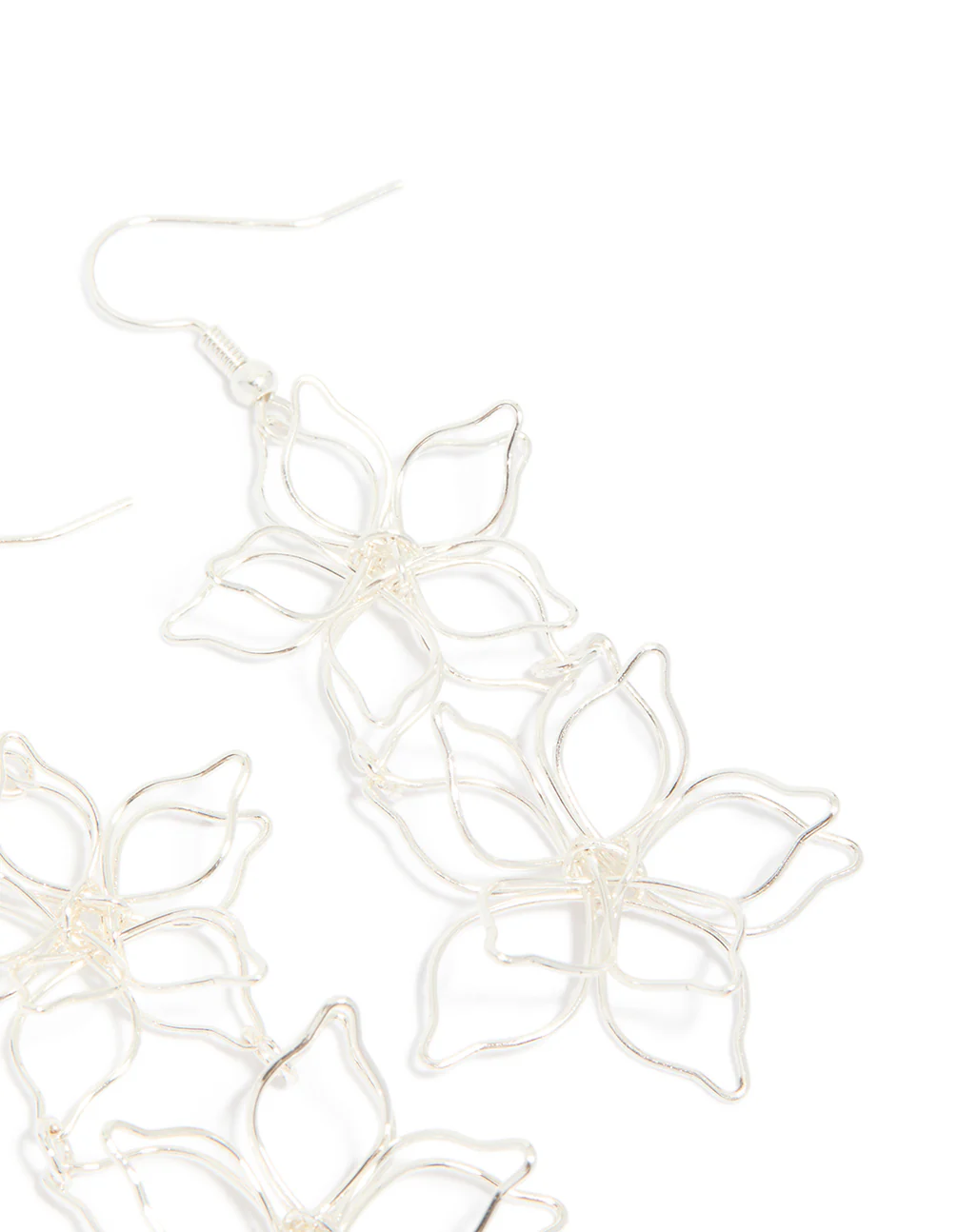 Silver Double Wire Flower Drop Earrings - Image 5