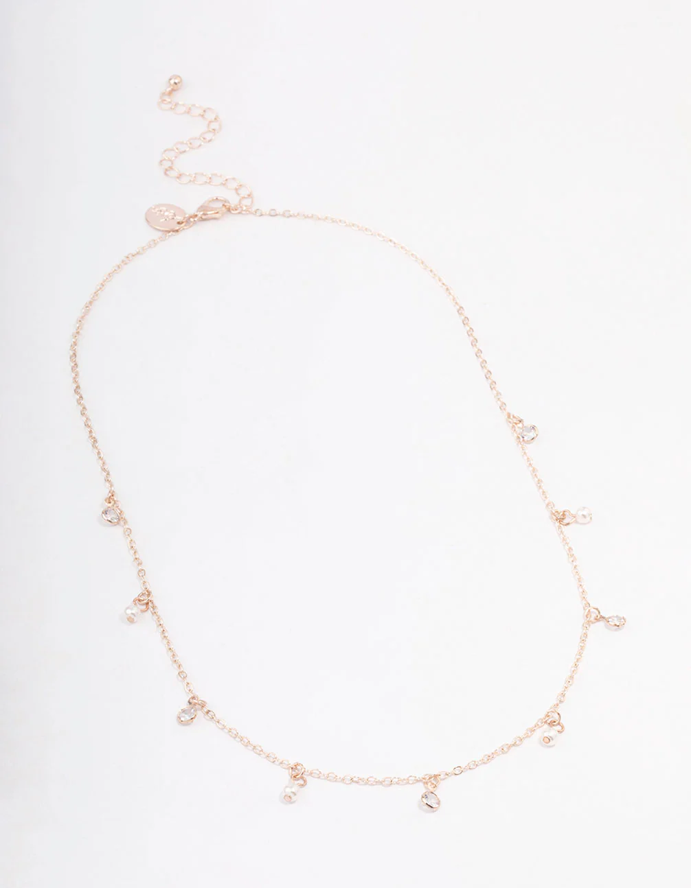 Rose Gold Diamante & Pearl Drop Station Necklace - Image 2