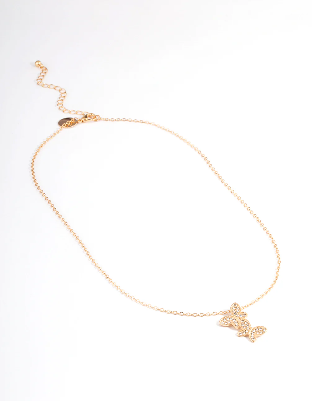 Gold Asymmetrical Diamante Butterfly Necklace - Image 2