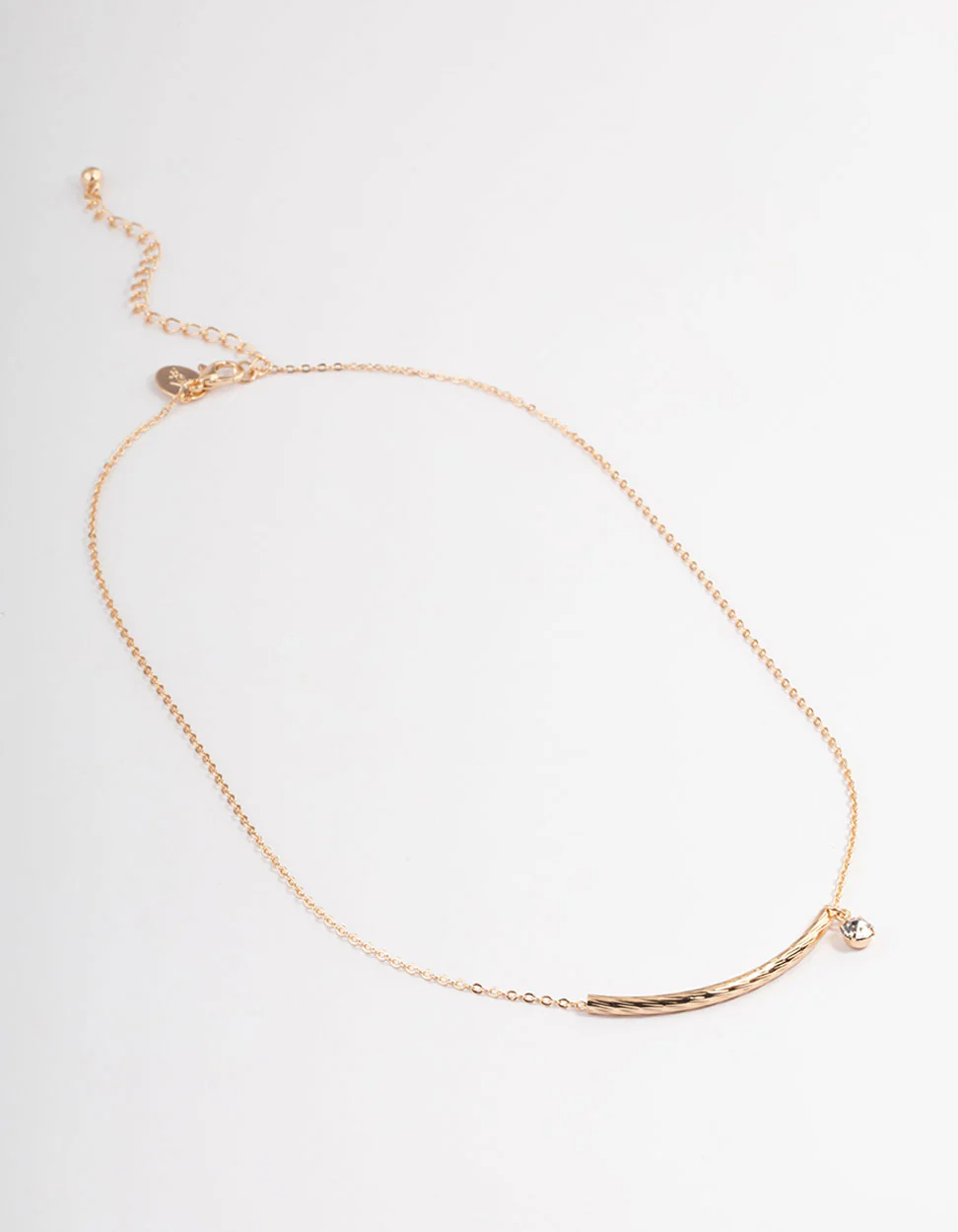 Gold Curve Bar & Diamante Necklace - Image 2