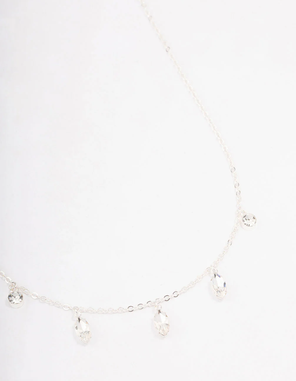 Silver Marquise Station Drop Necklace