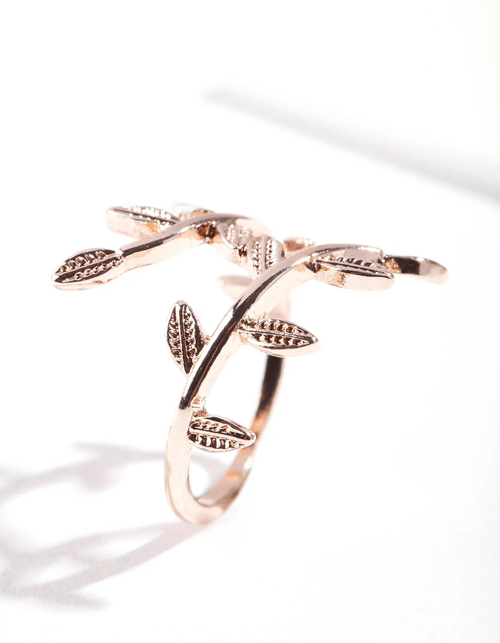 Rose Gold Leaf Double Band Ring - Image 3