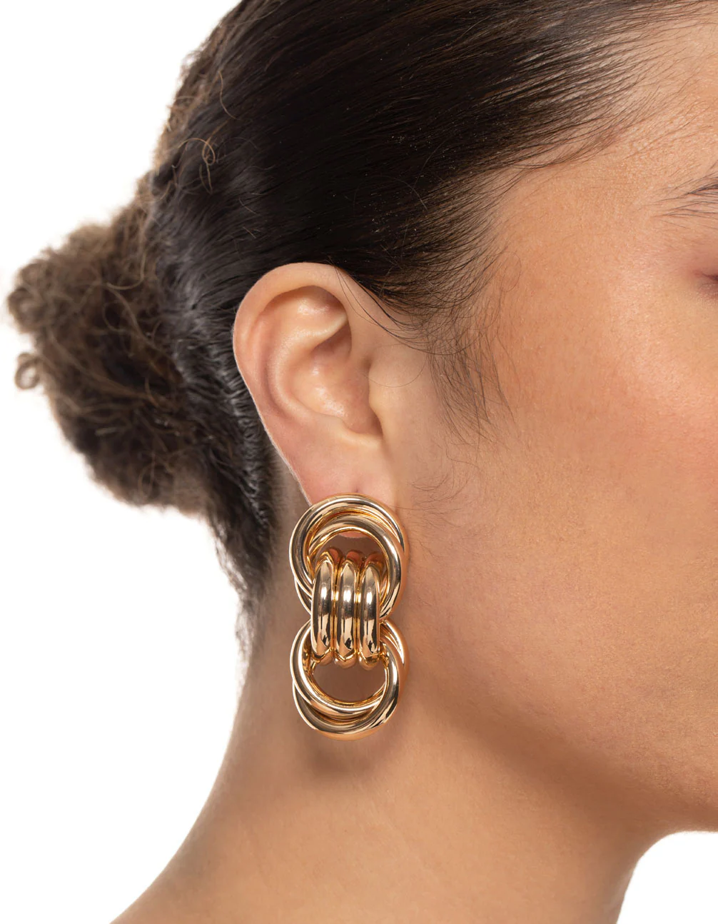 Gold Trio Knot Drop Earrings - Image 2
