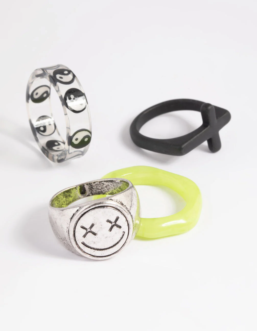 90s Cross & Smiley Face Ring Stack Pack - Image 5