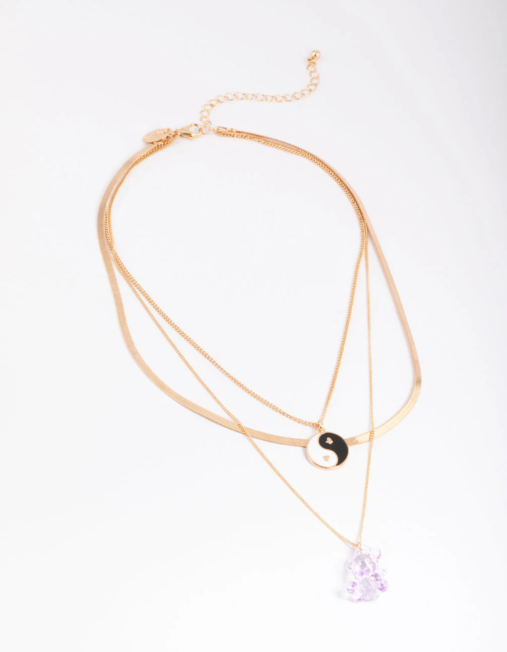 Gold Cute Bear & Yin Yang Necklace - Image 2