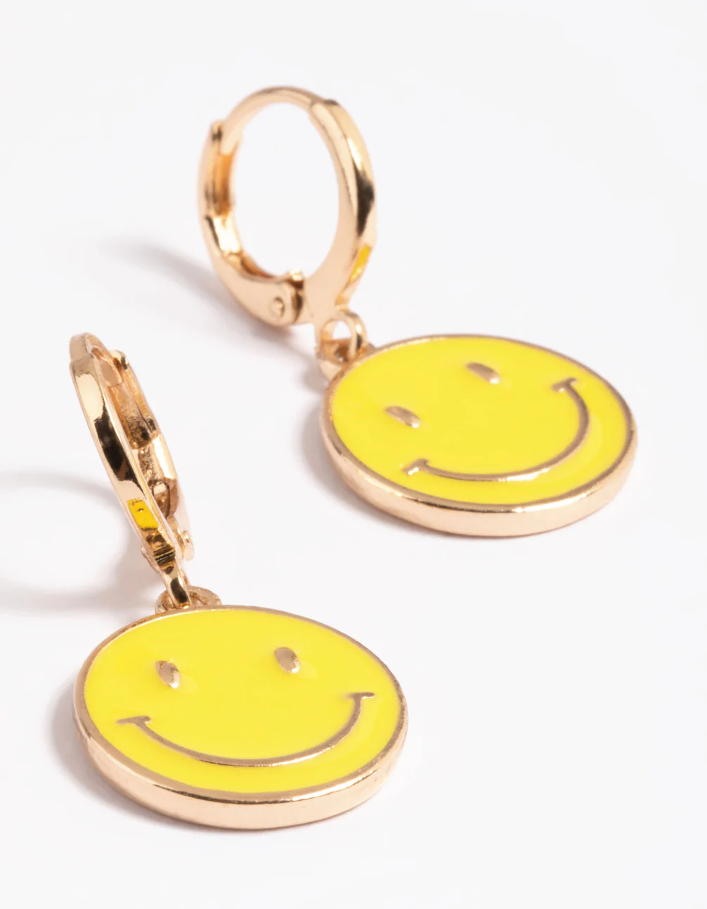 Yellow Smiley Face Huggie Earrings - Image 2
