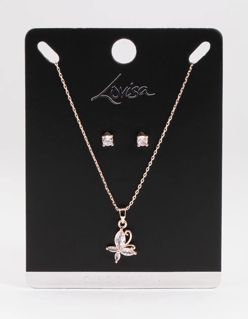 Rose Gold Cubic Zirconia Marquise Butterfly Earrings & Necklace Set - Image 3