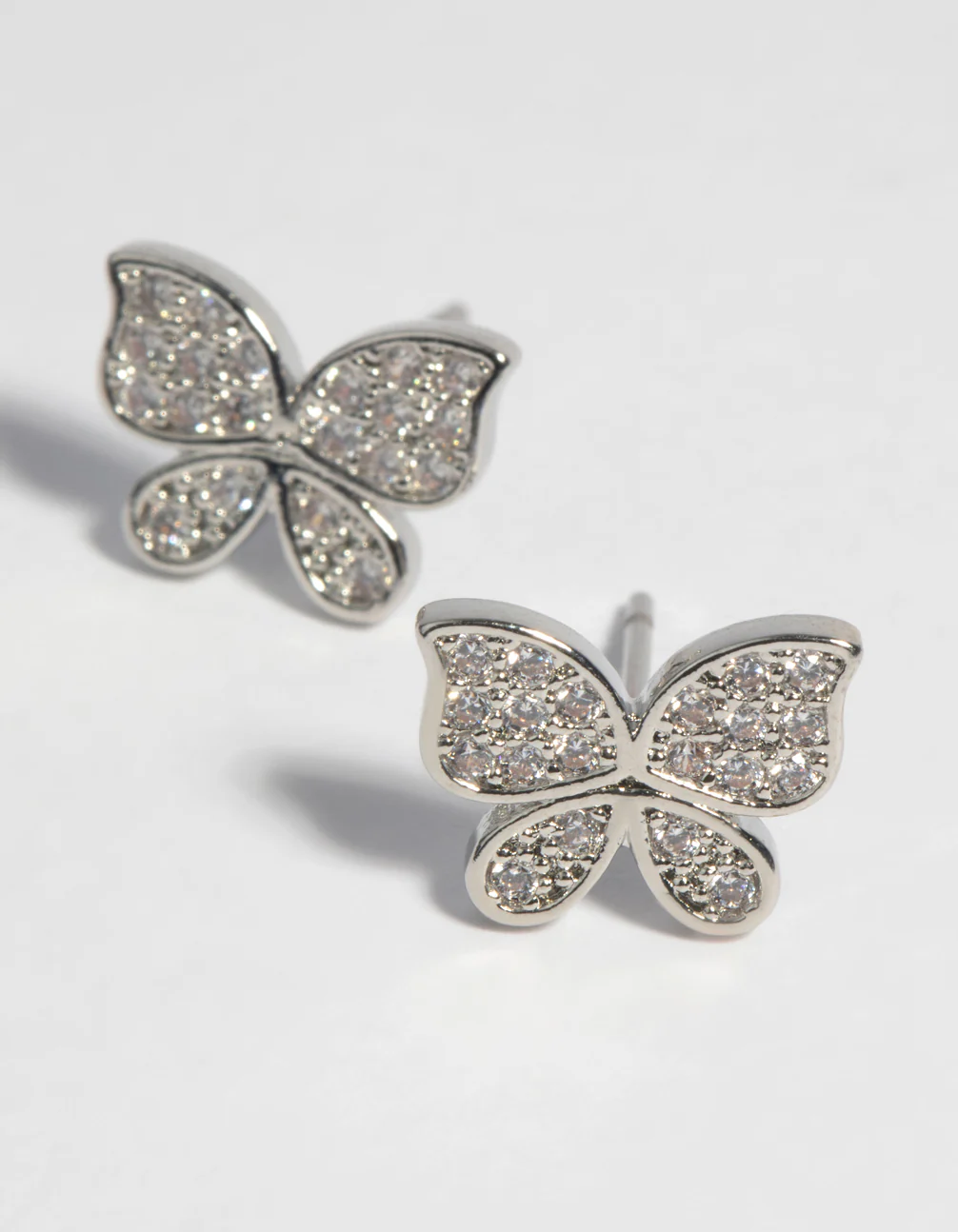 Silver Cubic Zirconia Butterfly Stud Earrings - Image 4