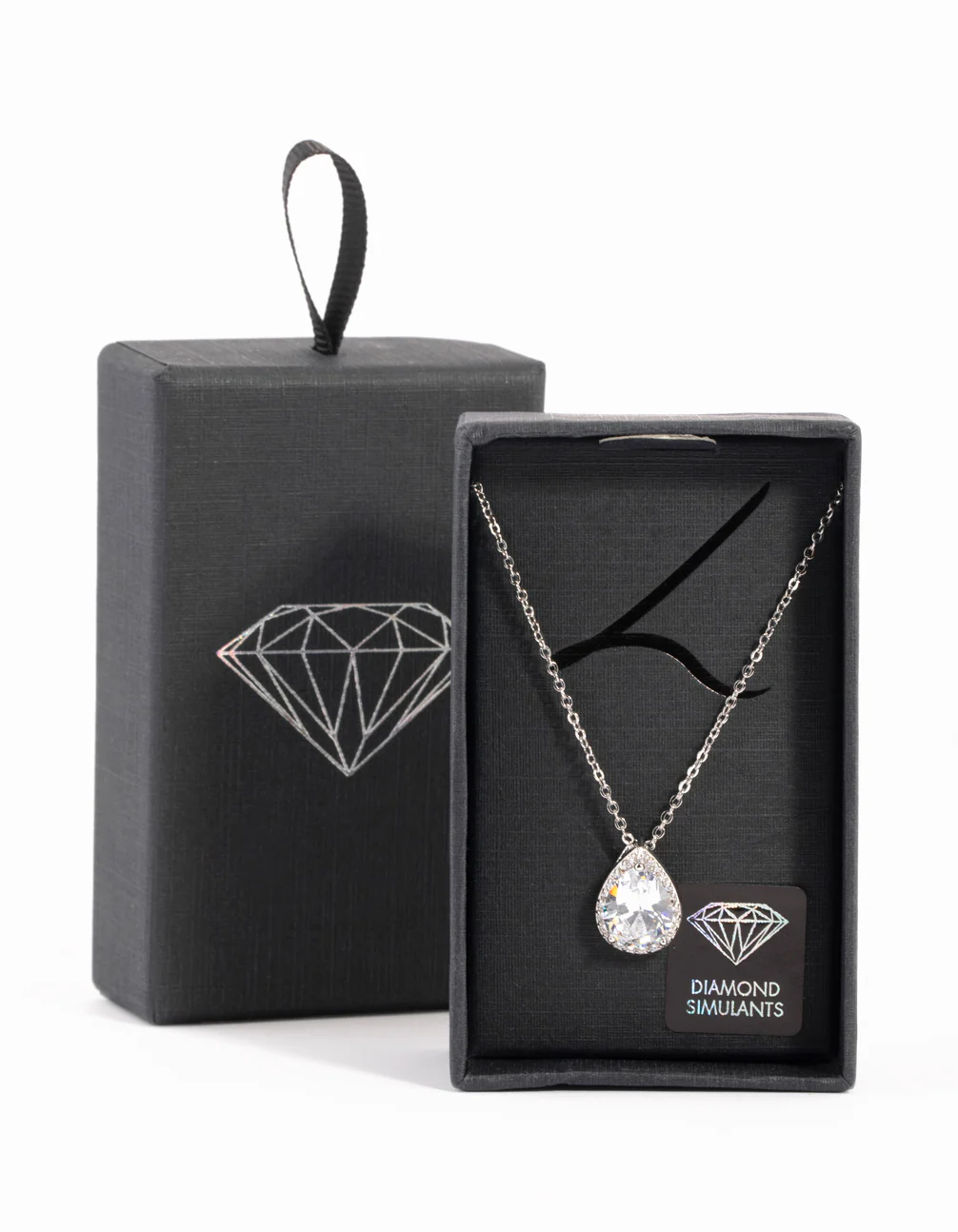 Silver Cubic Zirconia Pear Halo Necklace - Image 2