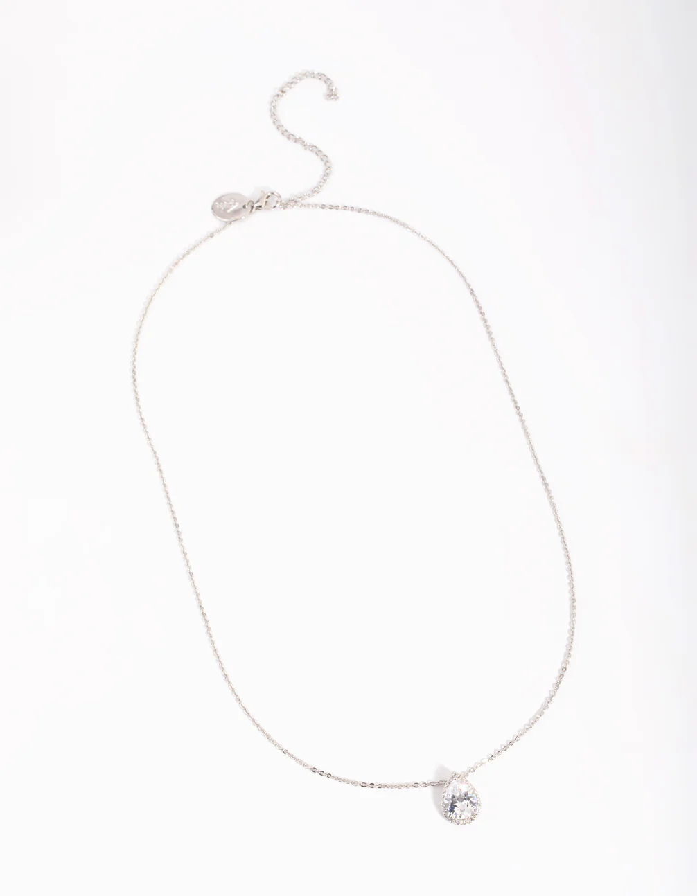 Silver Cubic Zirconia Pear Halo Necklace - Image 3