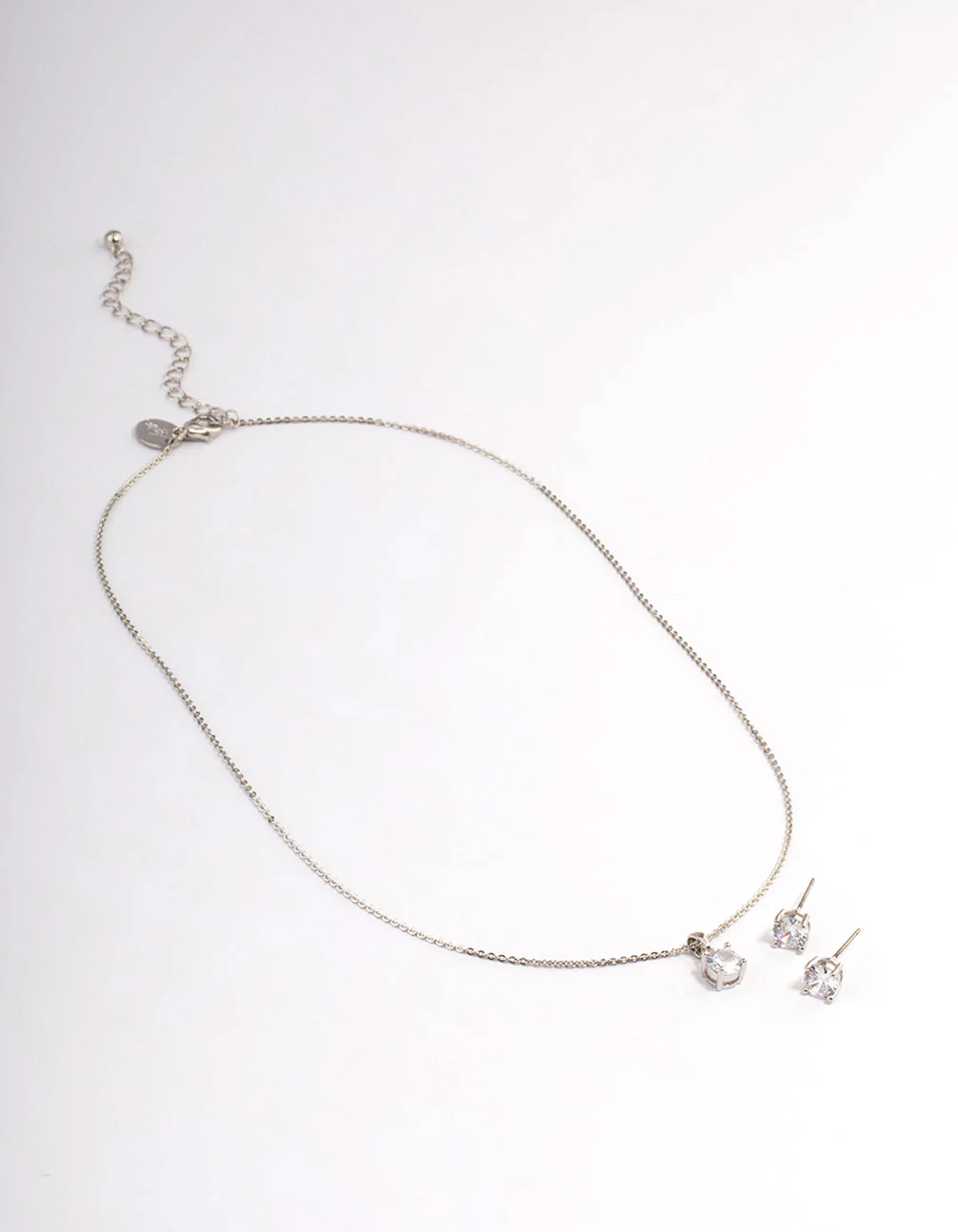 Silver Cubic Zirconia Solitaire Earrings & Necklace Set - Image 2