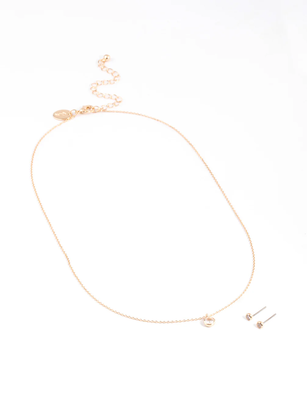Gold Cubic Zirconia Bezel Earrings & Necklace Set - Image 2