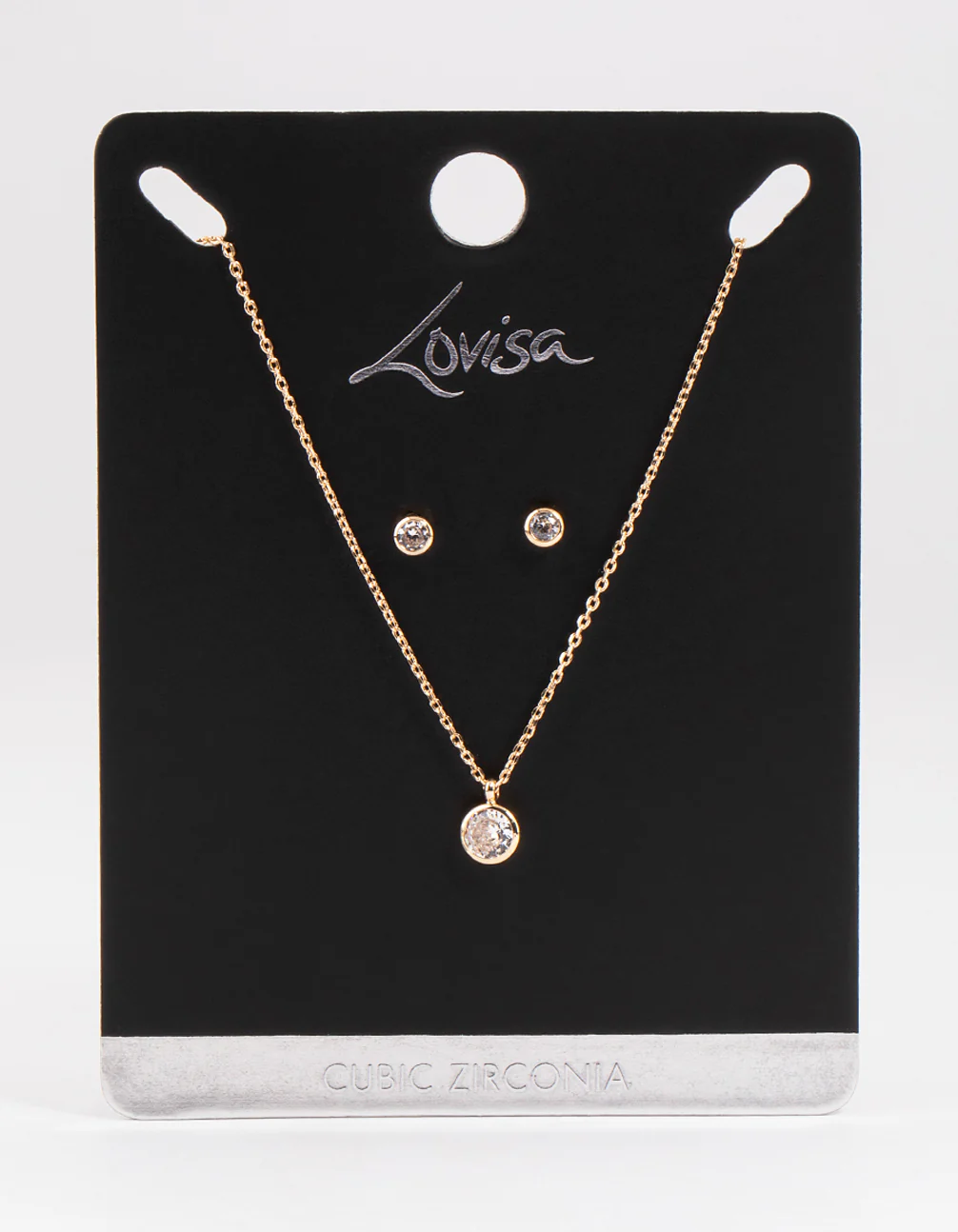 Gold Cubic Zirconia Bezel Earrings & Necklace Set - Image 3