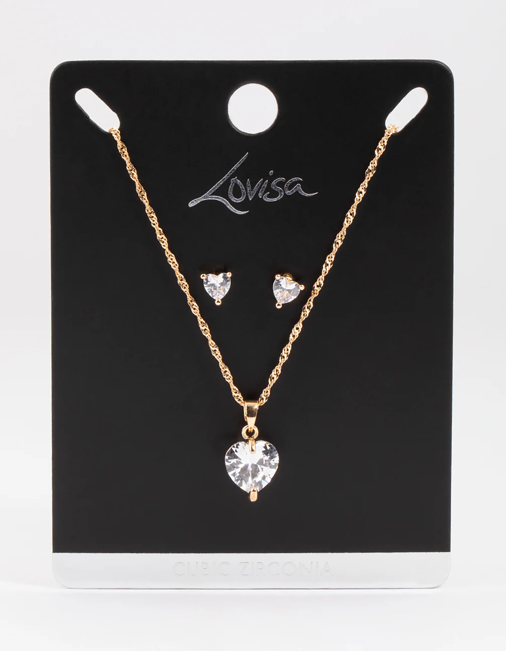 Gold Cubic Zirconia Hearts Earrings & Necklace Set - Image 3