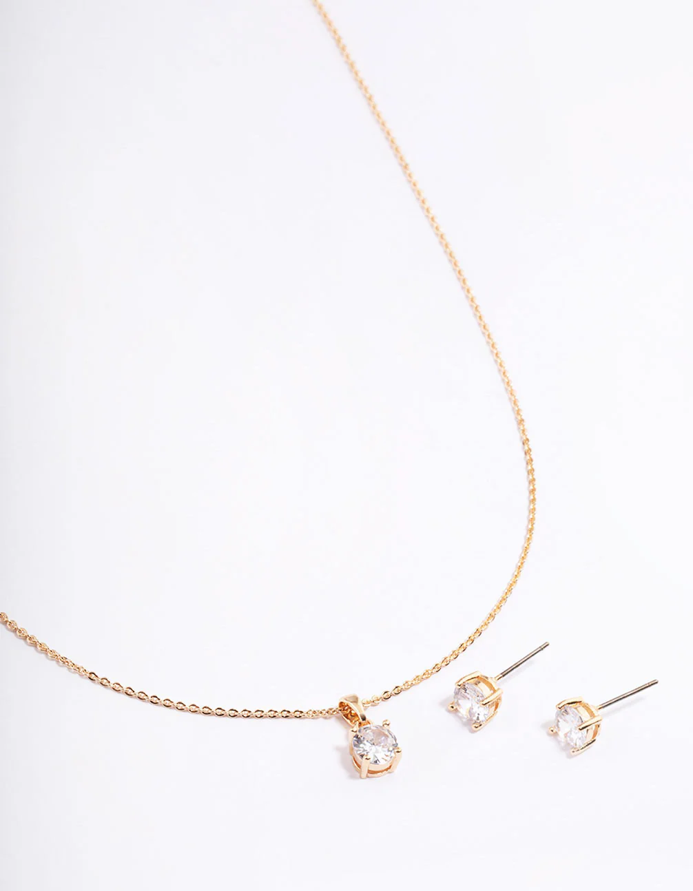 Gold Cubic Zirconia Solitaire Earrings & Necklace Set
