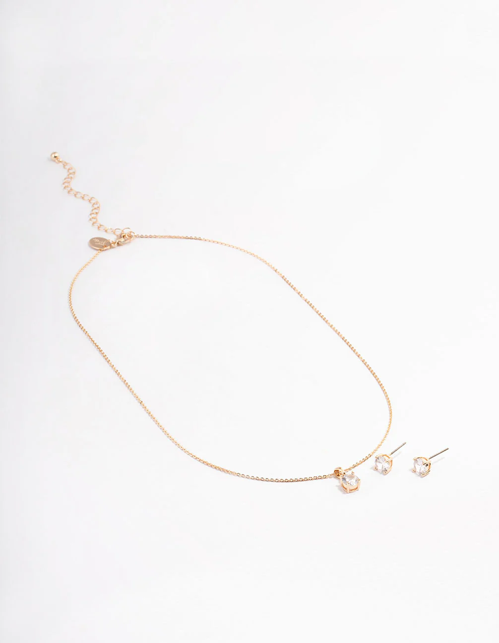 Gold Cubic Zirconia Solitaire Earrings & Necklace Set - Image 2
