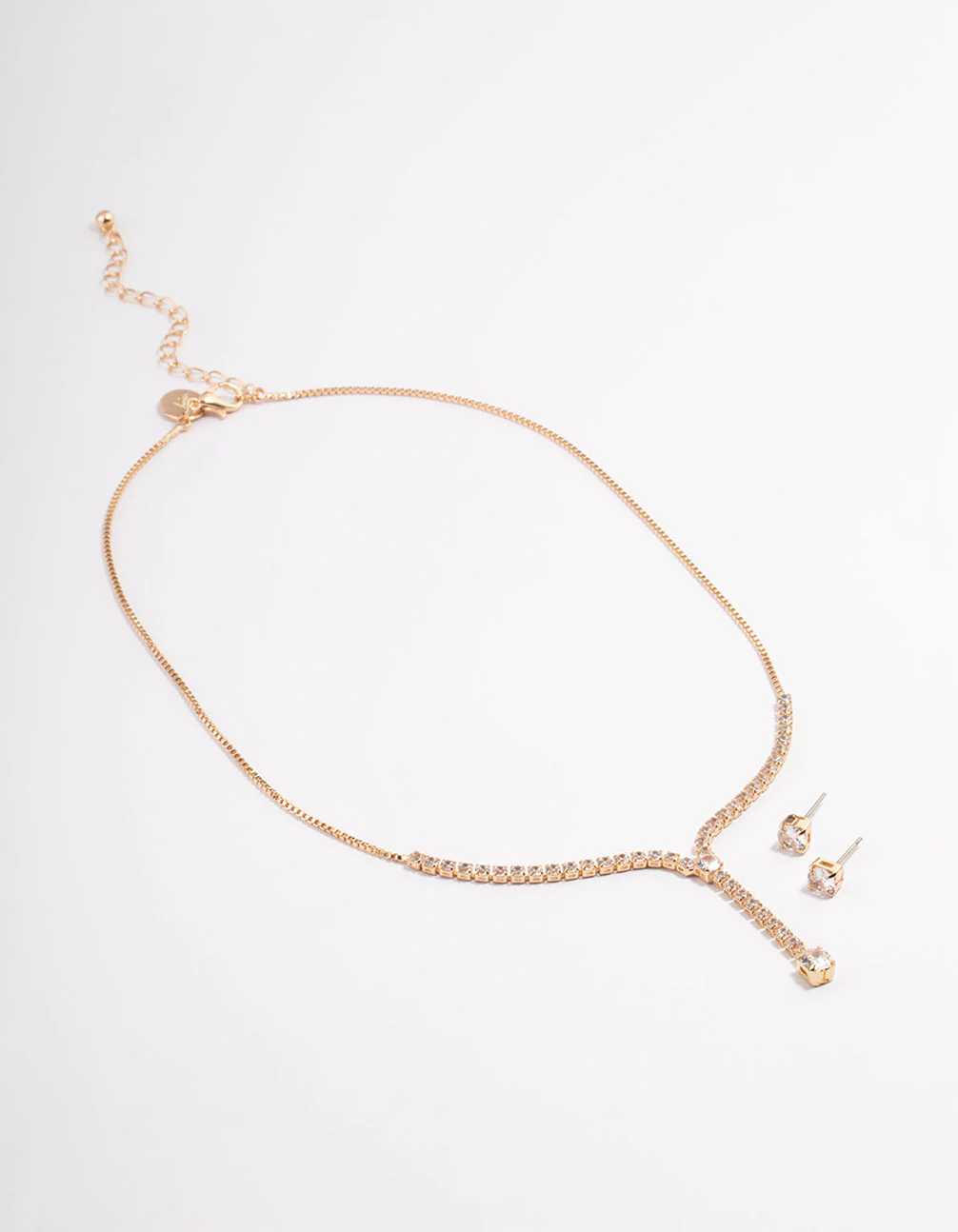 Gold Cubic Zirconia Y-Neck Earrings & Necklace Set - Image 2