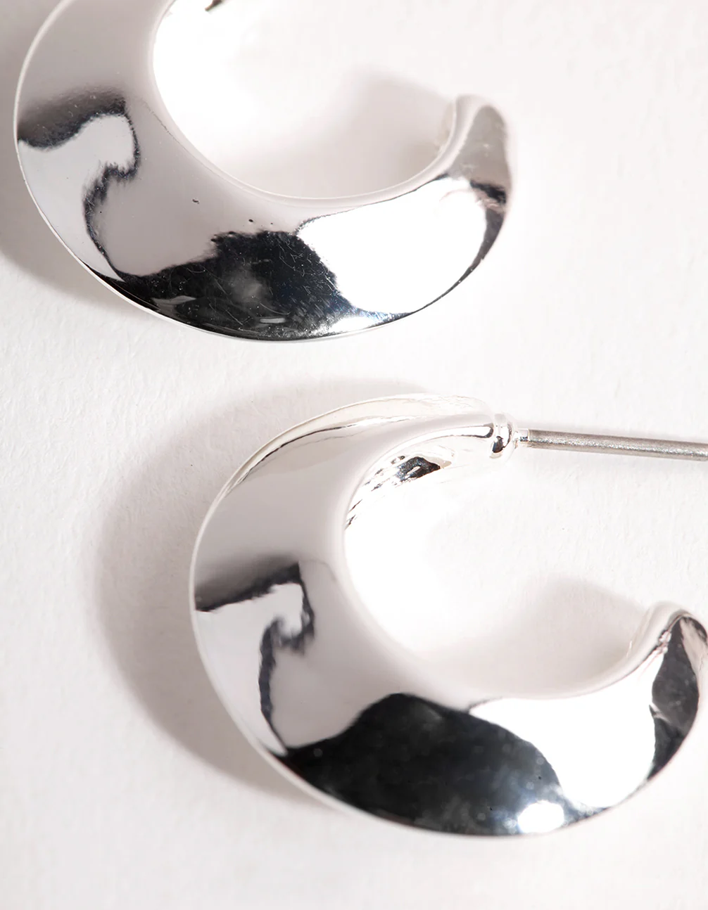 Silver Small Chubby Open Hoop Earrings - Image 2