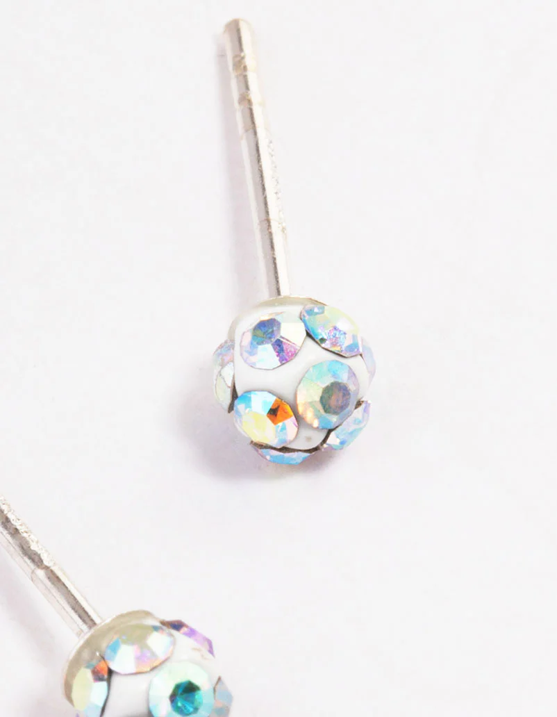Sterling Silver 4mm Pave Ball Stud Earrings - Image 2