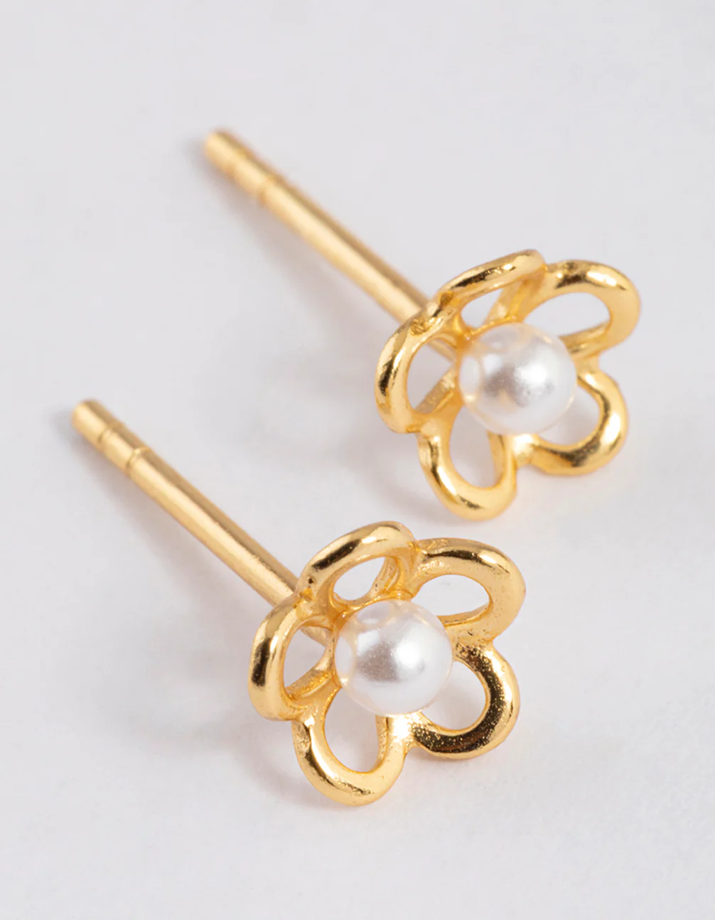 Gold Plated Sterling Silver Pearl & Flower Stud Earrings - Image 3