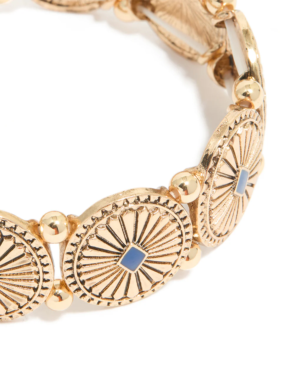 Antique Gold Blue Oval Disc Boho Stretch Bracelet - Image 4