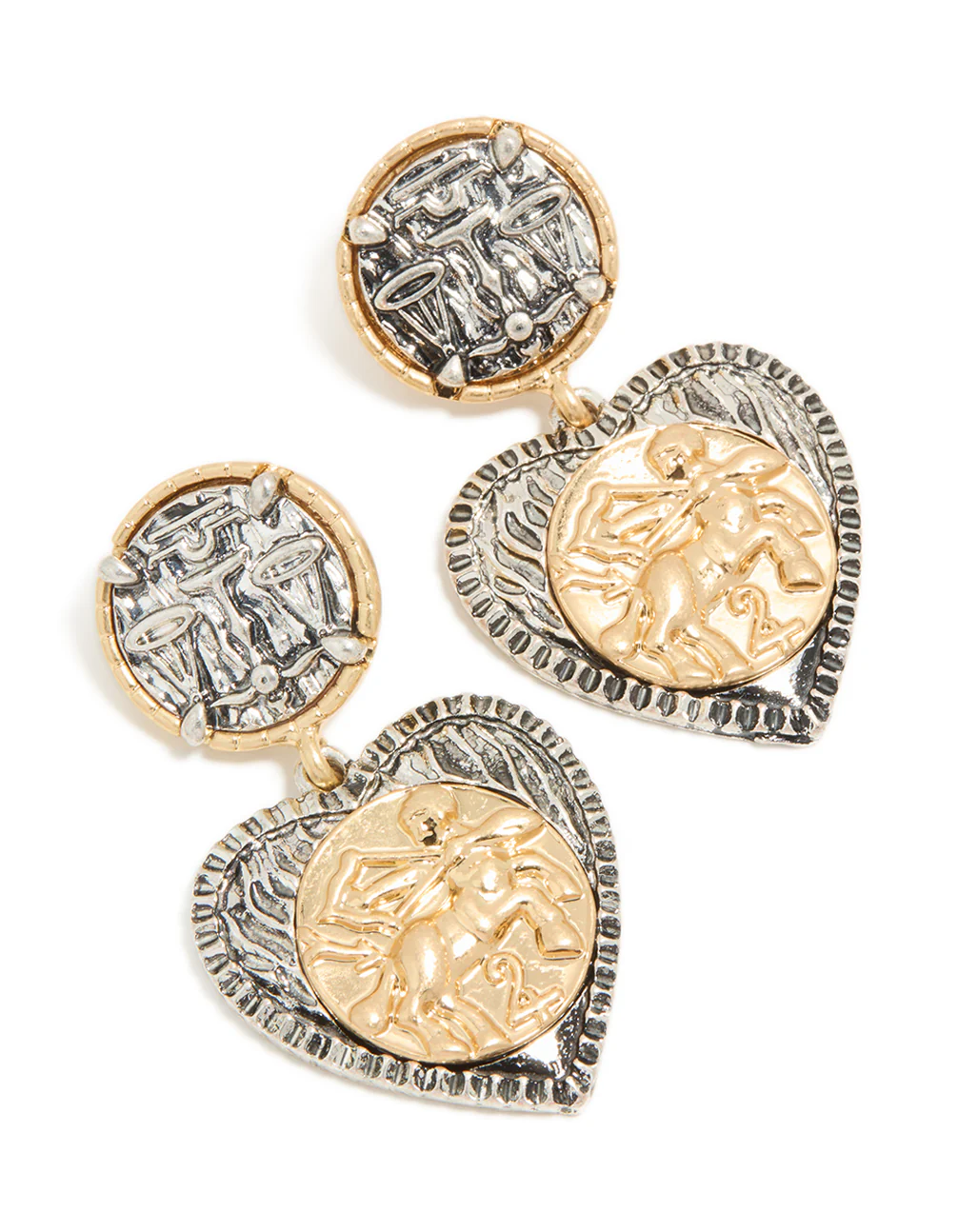 Antique Gold & Dark Blue Heart Drop Earrings - Image 2