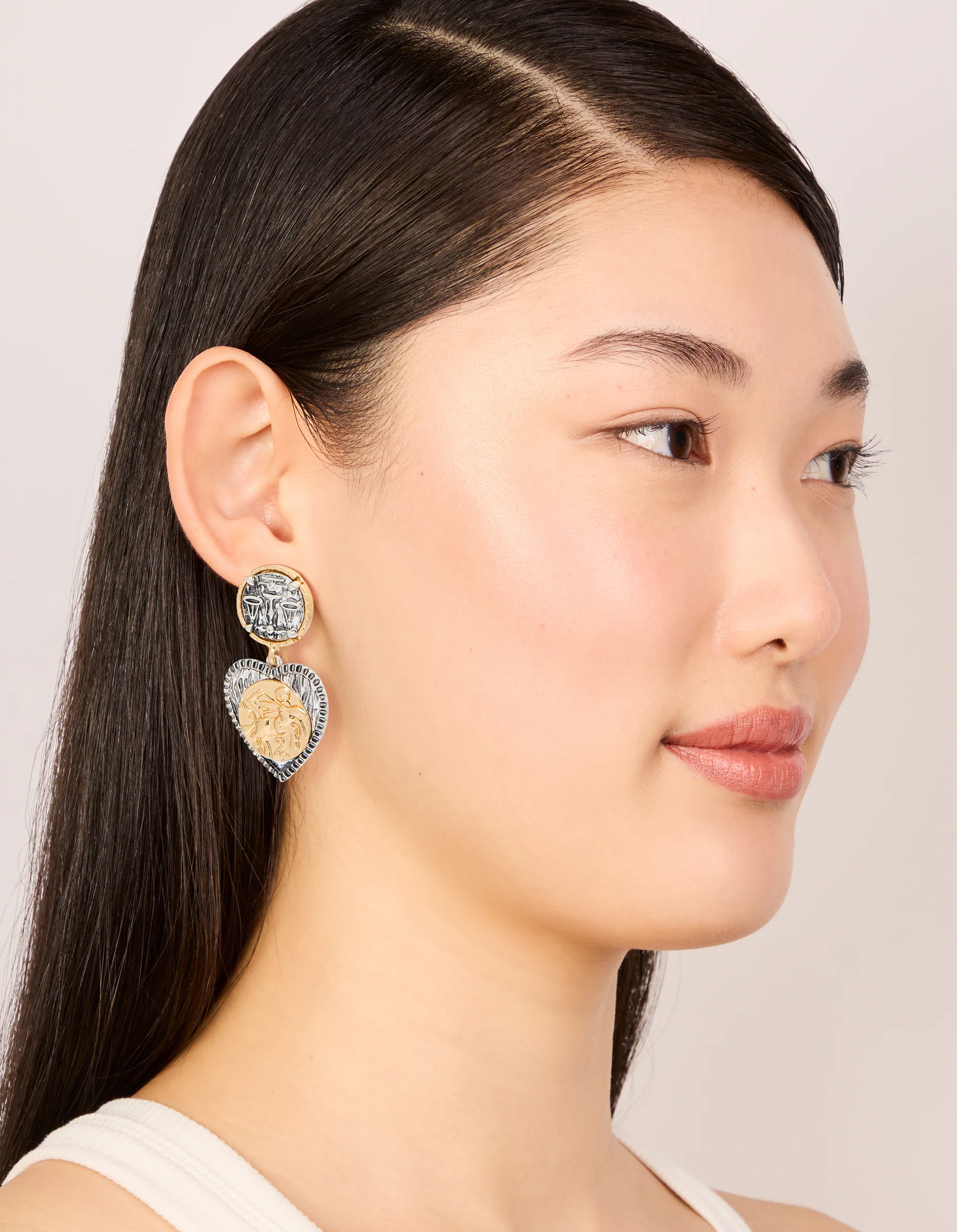 Antique Gold & Dark Blue Heart Drop Earrings - Image 3