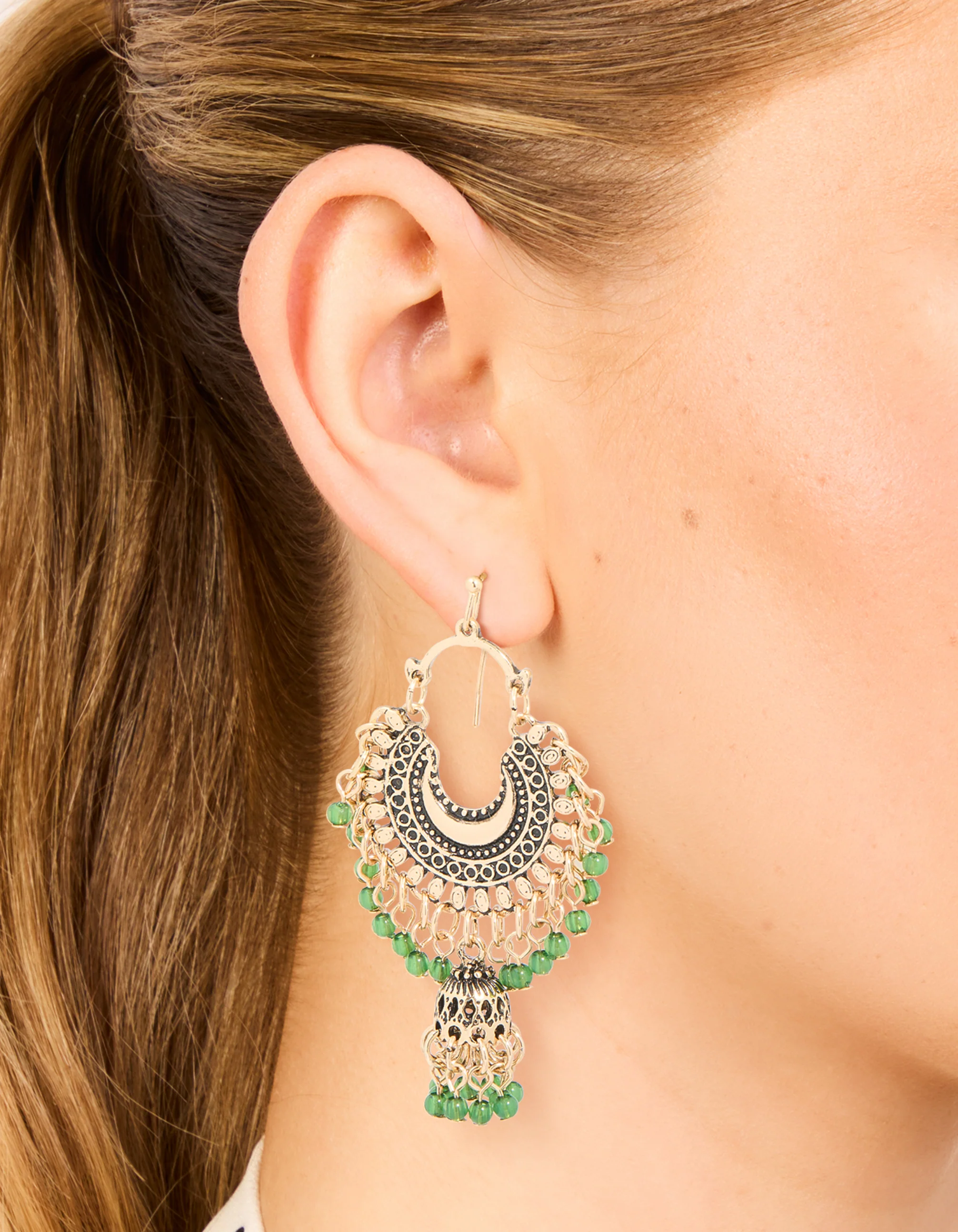 Antique Gold Mini Beaded Boho Drop Earrings - Image 2