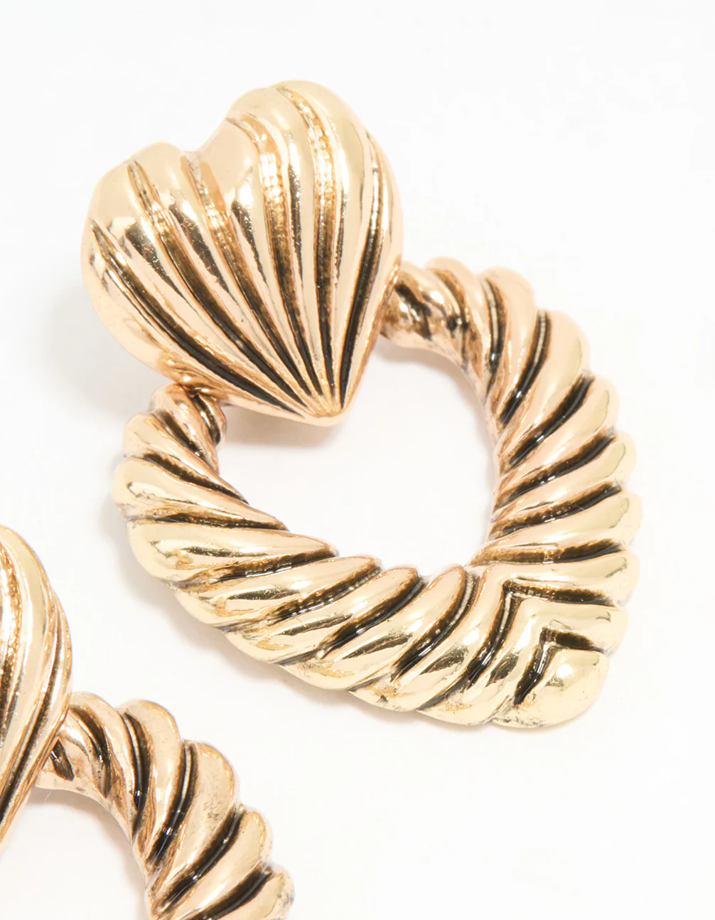 Antique Gold Ribbed Heart Doorknocker Earrings - Image 5