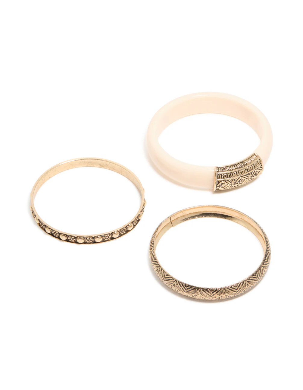 Antique Gold Textured & Acrylic Bangles 3-Pack